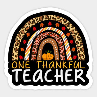 Thankful Teacher Retro Rainbow Groovy Thanksgiving Fall Women Men Sticker